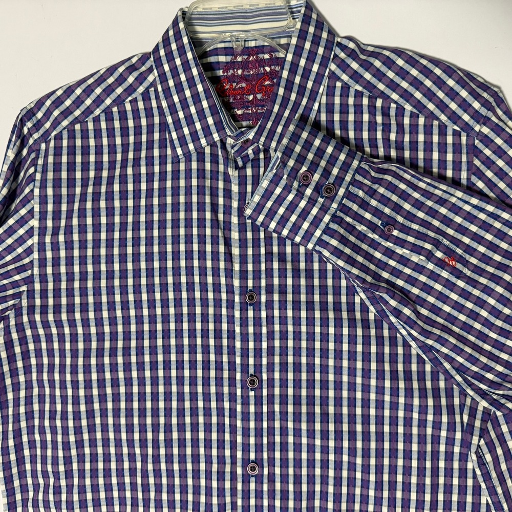 Robert Graham Mens Purple Gingham Check Long Sleeve Button‎ Down Shirt Large L